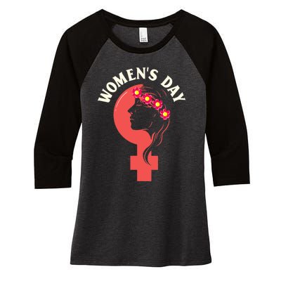 International Women's Day Gift Beautiful Girl Flowers Symbol Women's Tri-Blend 3/4-Sleeve Raglan Shirt