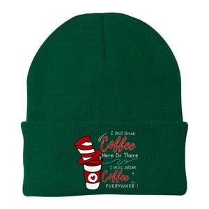 I Will Drink Coffee Here Or There Funny Teacher Teaching Knit Cap Winter Beanie