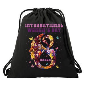 International Women Day 8 March 2024 Flowers Woman Girl Drawstring Bag