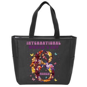 International Women Day 8 March 2024 Flowers Woman Girl Zip Tote Bag