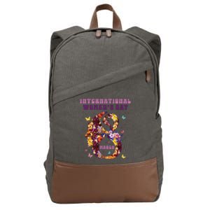 International Women Day 8 March 2024 Flowers Woman Girl Cotton Canvas Backpack