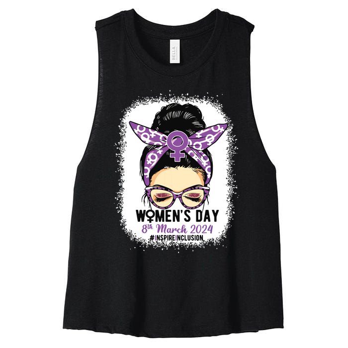 International Women Day 8 March 2024 Inspire Inclusion Women's Racerback Cropped Tank