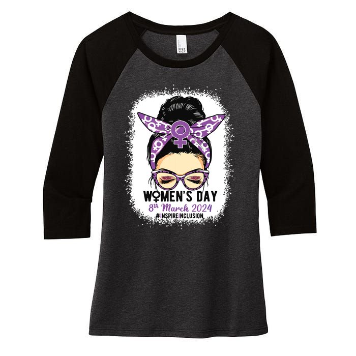 International Women Day 8 March 2024 Inspire Inclusion Women's Tri-Blend 3/4-Sleeve Raglan Shirt