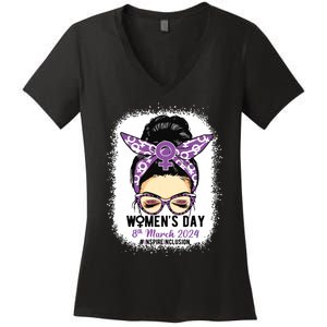 International Women Day 8 March 2024 Inspire Inclusion Women's V-Neck T-Shirt