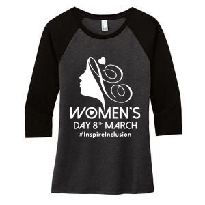 International Women Day 2024 8 March Iwd Inspire Inclusion Women's Tri-Blend 3/4-Sleeve Raglan Shirt