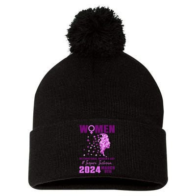 International Wo.'s Day 2024 Floral Silhouette Pom Pom 12in Knit Beanie