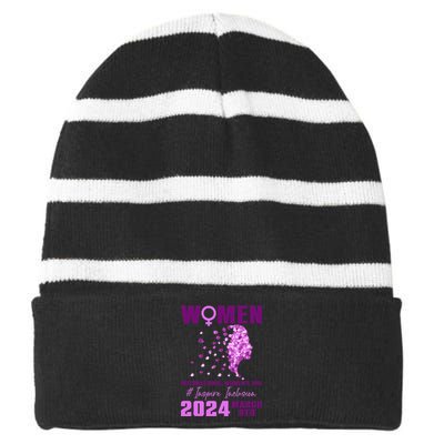 International Wo.'s Day 2024 Floral Silhouette Striped Beanie with Solid Band