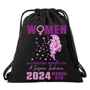 International Women Day 2024 Floral Woman Girl Silhouette Drawstring Bag