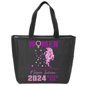 International Women Day 2024 Floral Woman Girl Silhouette Zip Tote Bag