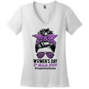 International Women Day 2024 Inspire Inclusion 8 March 24 Women's V-Neck T-Shirt