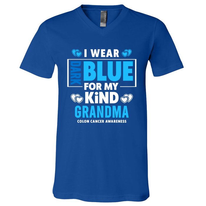 I Wear Dark Blue For My Grandma Funny Gift Colon Cancer Awareness Funny Gift V-Neck T-Shirt