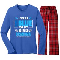 I Wear Dark Blue For My Grandma Funny Gift Colon Cancer Awareness Funny Gift Women's Long Sleeve Flannel Pajama Set 