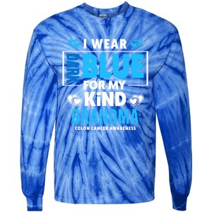 I Wear Dark Blue For My Grandma Funny Gift Colon Cancer Awareness Funny Gift Tie-Dye Long Sleeve Shirt