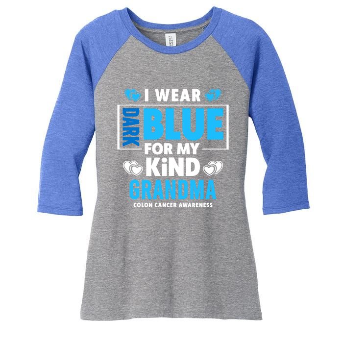 I Wear Dark Blue For My Grandma Funny Gift Colon Cancer Awareness Funny Gift Women's Tri-Blend 3/4-Sleeve Raglan Shirt