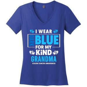 I Wear Dark Blue For My Grandma Funny Gift Colon Cancer Awareness Funny Gift Women's V-Neck T-Shirt