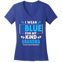 I Wear Dark Blue For My Grandma Funny Gift Colon Cancer Awareness Funny Gift Women's V-Neck T-Shirt