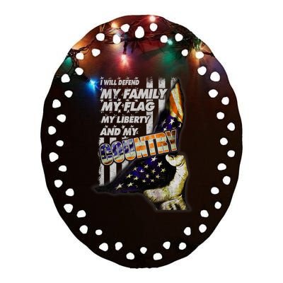 I Will Defend My Family My Flag Ceramic Oval Ornament