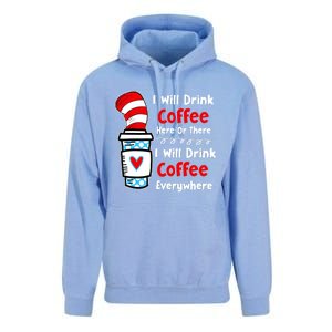 I Will Drink Coffee Here Or There Funny Teacher Teaching Unisex Surf Hoodie