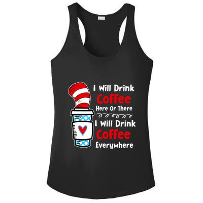 I Will Drink Coffee Here Or There Funny Teacher Teaching Ladies PosiCharge Competitor Racerback Tank