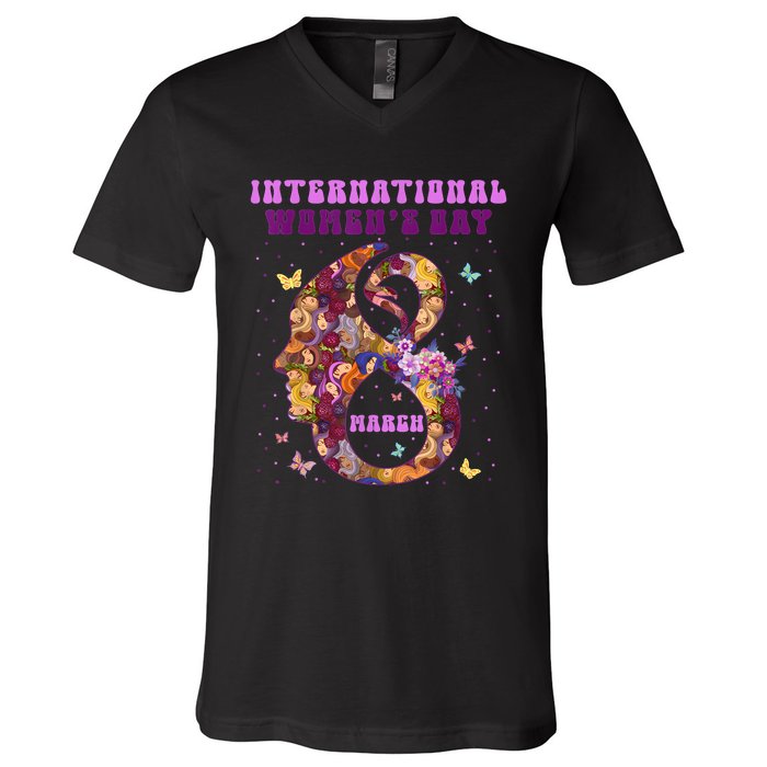 International Women Day 8 March 2024 Flowers V-Neck T-Shirt