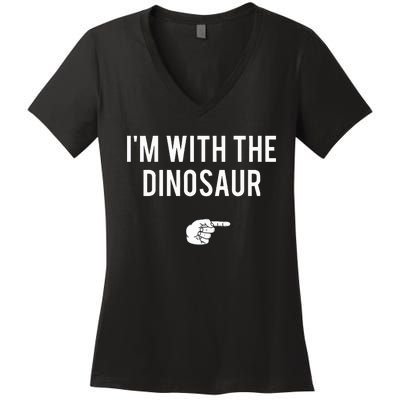 IM With Dinosaur Halloween Costume Party Matching Dinosaur Women's V-Neck T-Shirt