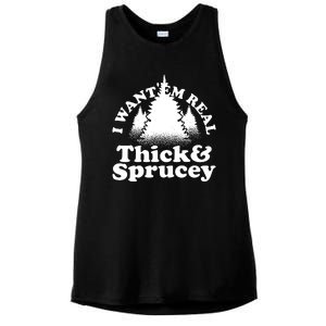 I Want Em Real Thick And Sprucey Funny Christmas Ladies PosiCharge Tri-Blend Wicking Tank