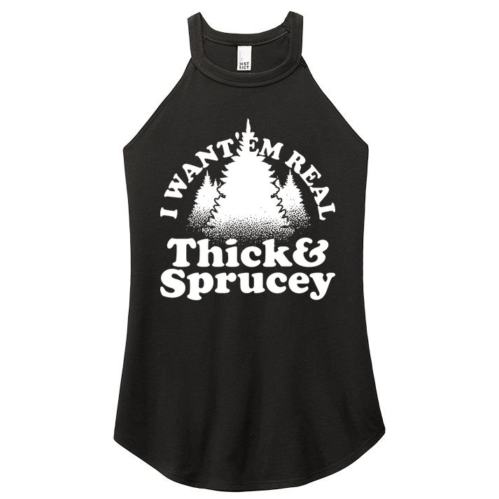 I Want Em Real Thick And Sprucey Funny Christmas Women's Perfect Tri Rocker Tank