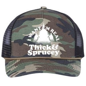 I Want Em Real Thick And Sprucey Funny Christmas Retro Rope Trucker Hat Cap