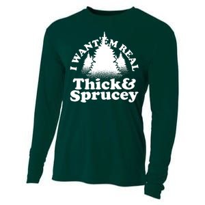 I Want Em Real Thick And Sprucey Funny Christmas Cooling Performance Long Sleeve Crew