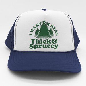 I Want Em Real Thick And Sprucey Funny Christmas Trucker Hat