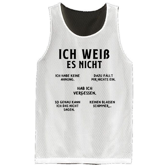 Ich Weiss Es Nicht Funny German Student German Speakers Mesh Reversible Basketball Jersey Tank