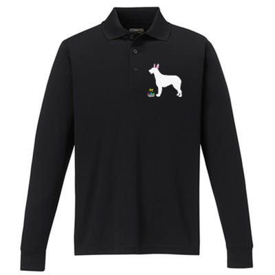 Irish Wolfhound Easter Bunny Dog Silhouette Performance Long Sleeve Polo