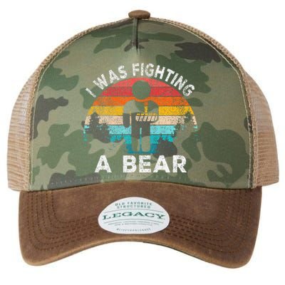 I Was Fighting A Bear Get Well Soon Broken Arm Surgery Retro Legacy Tie Dye Trucker Hat