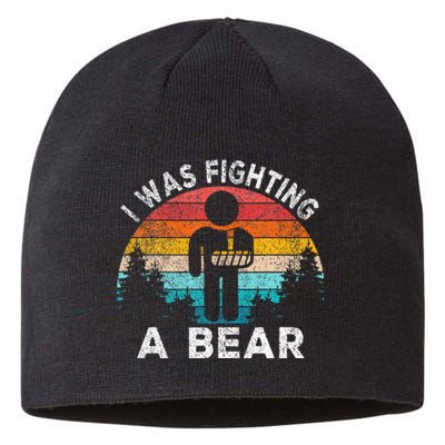 I Was Fighting A Bear Get Well Soon Broken Arm Surgery Retro Sustainable Beanie