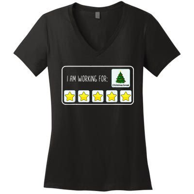 IM Working For Christmas Break 5 Stars Christmas Teacher Women's V-Neck T-Shirt