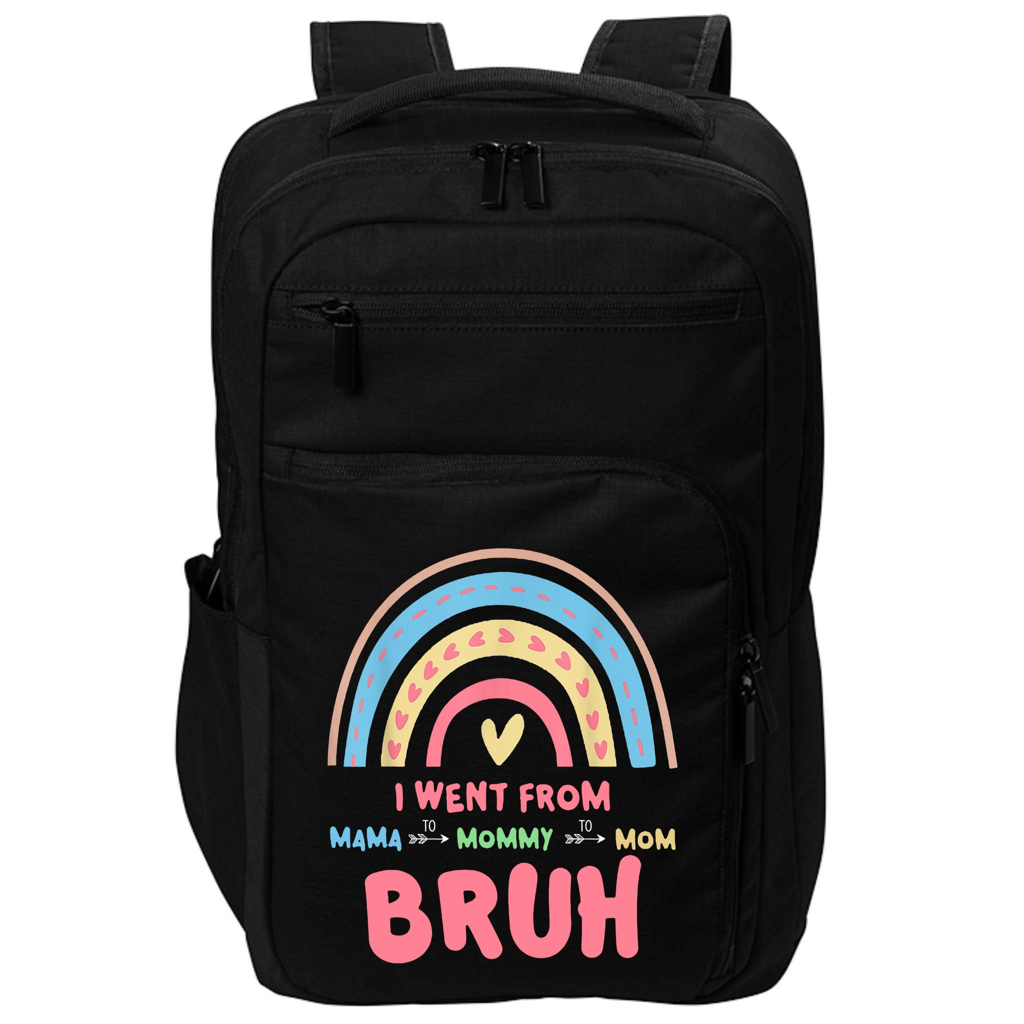 I Went From Mama To Mommy To Mom Bruh Rainbow Impact Tech Backpack