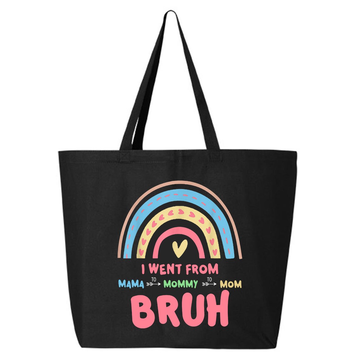 I Went From Mama To Mommy To Mom Bruh Rainbow 25L Jumbo Tote