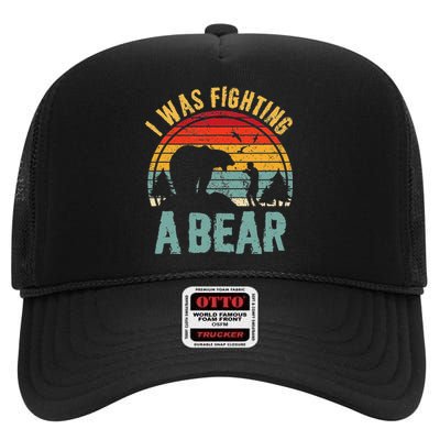 I Was Fighting A Bear Funny Injury Recovery Get Well Soon High Crown Mesh Back Trucker Hat