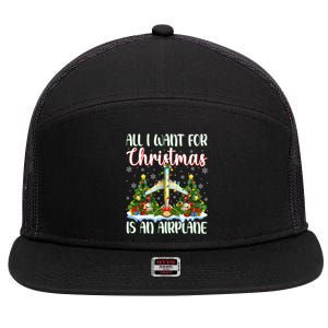 I Want For Christmas Is A Airplane Xmas Tree Lights Gift 7 Panel Mesh Trucker Snapback Hat