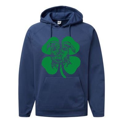 Irish Wolfhound Face Head Green Shamrock Saint Patrick's Day Performance Fleece Hoodie