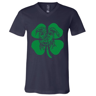 Irish Wolfhound Face Head Green Shamrock Saint Patrick's Day V-Neck T-Shirt