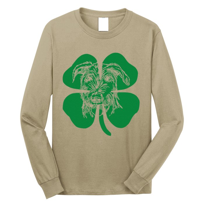 Irish Wolfhound Face Head Green Shamrock Saint Patrick's Day Long Sleeve Shirt