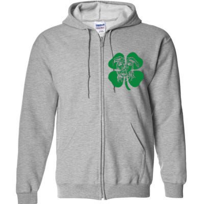 Irish Wolfhound Face Head Green Shamrock Saint Patrick's Day Full Zip Hoodie