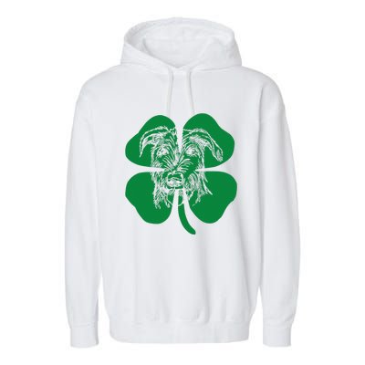 Irish Wolfhound Face Head Green Shamrock Saint Patrick's Day Garment-Dyed Fleece Hoodie