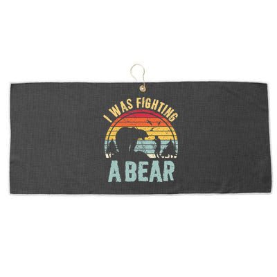 I Was Fighting A Bear Funny Injury Recovery Get Well Soon Large Microfiber Waffle Golf Towel