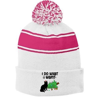 Ido Whatiwant Funny Cat Christmas Tree Cool Gift Stripe Pom Pom Beanie