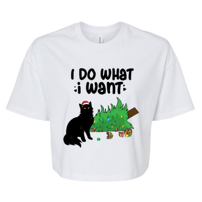 Ido Whatiwant Funny Cat Christmas Tree Cool Gift Bella+Canvas Jersey Crop Tee