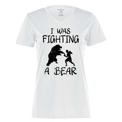 I Was Fighting A Bear After Surgery Recovery Leg Broken Arm Funny Gift Women's Momentum V-Neck T-Shirt