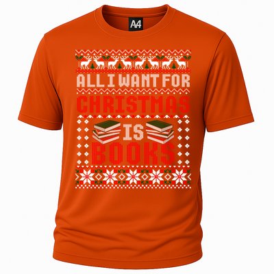 I Want For Christmas Is Books Ugly Christmas Sweater Gift Cooling Performance Crew T-Shirt