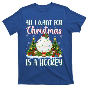 I Want For Christmas Is A Hockey Xmas Tree Lights Funny Gift T-Shirt